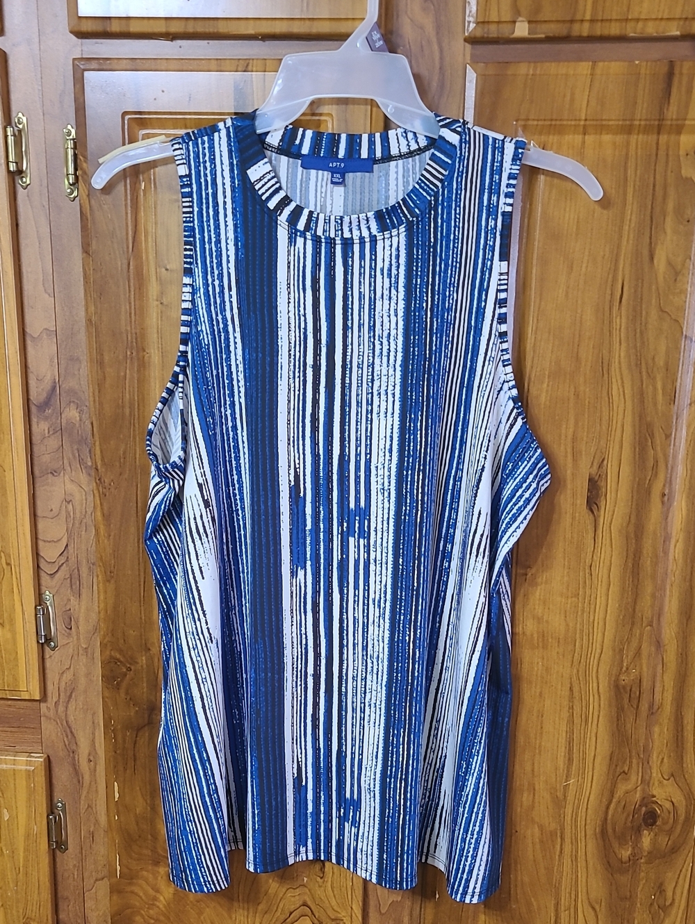 Apt. 9 Blue, Black & White Vertical Stripe Sleeveless Top